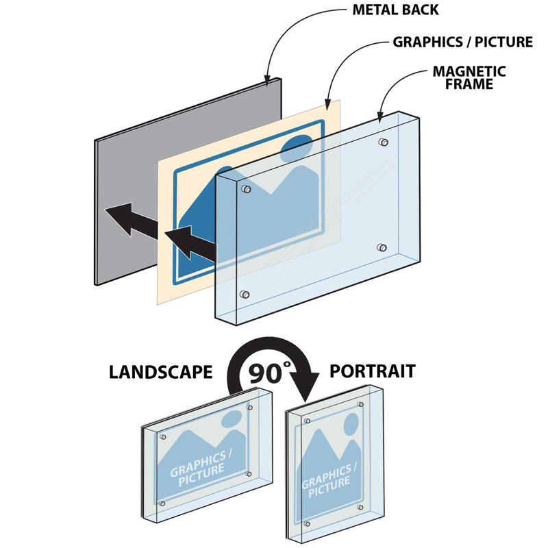 Black Polished Acrylic Magnetic Tabletop Photo Frame