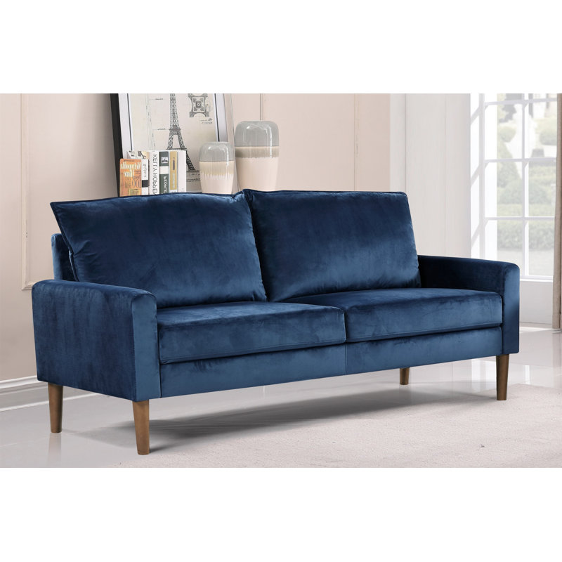 Canapé à accoudoirs carrés en velours 70 po Delgardo, Bleu foncé