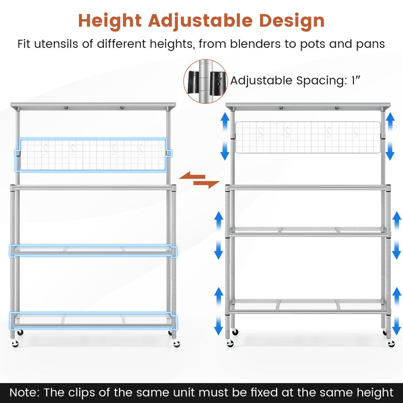  4-tier Coffee Bar Table W/adjustable Shelves S Hooks Hanging Net & Shelf Liner