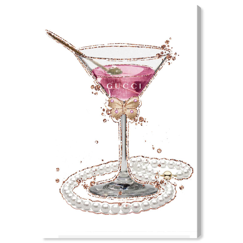 «Gliniering Martini Drinks and Spirits», art mural par Art Remedy, Toile tendue, H 36 po x l 24 po