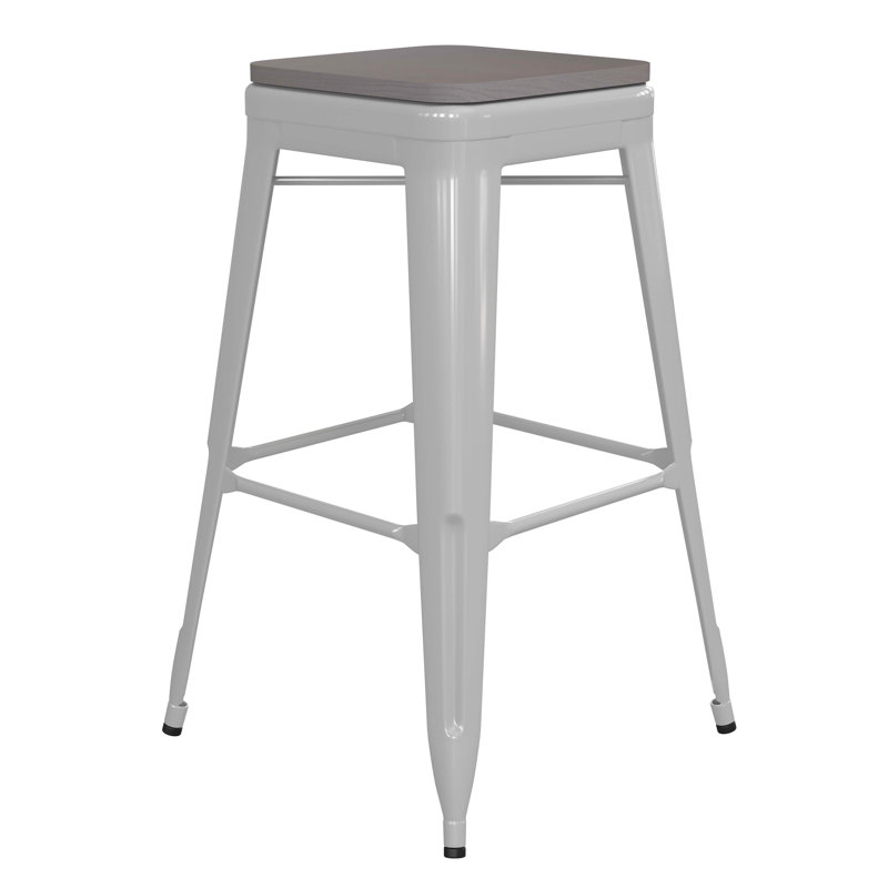 Tabouret de comptoir sans dossier intérieur / extérieur Briahnna, Blanc / gris