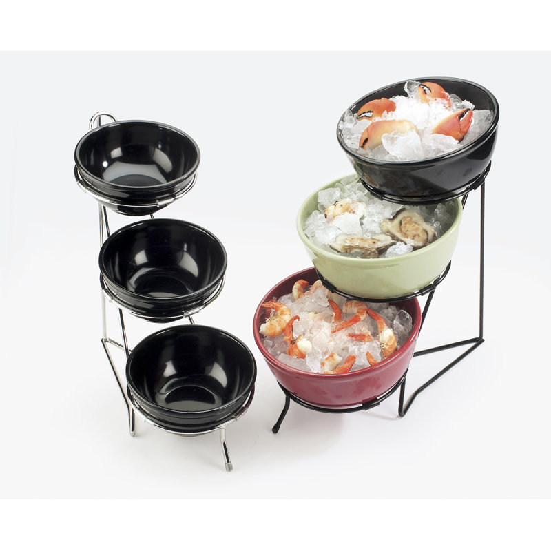 Support de bol rond en fer noir à trois niveaux, 22" H x 8.25" L x 13.5" D