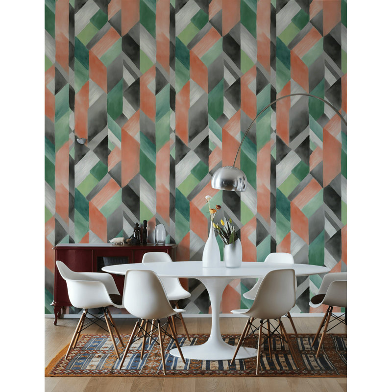 Papier peint géométrique aquarelle, adhésif mural moderne
