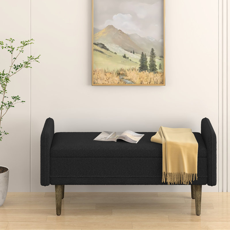Storage Stool In Black Velvet - Ideal For Apartments, Living Rooms, Bedrooms 45.98"X16.75"X21.75", Modern Style, Simple Assembly For Apartment Use Functional, Easy Process