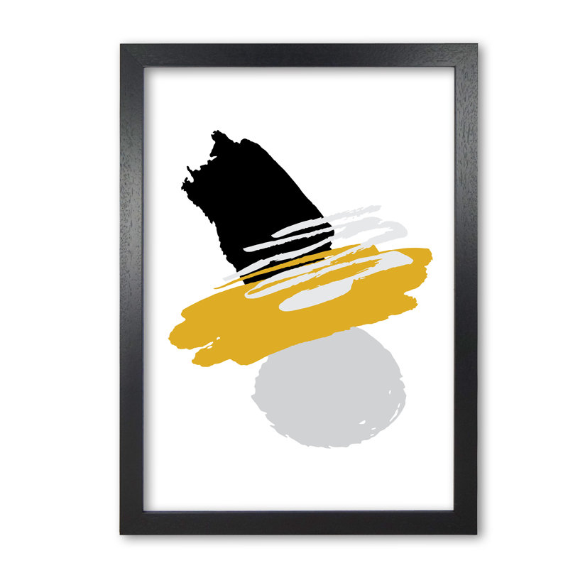 Mustard And Black Abstract Paint Shapes - Print, 30 cm H x 21 cm W x 5 cm D, Black Grain Frame