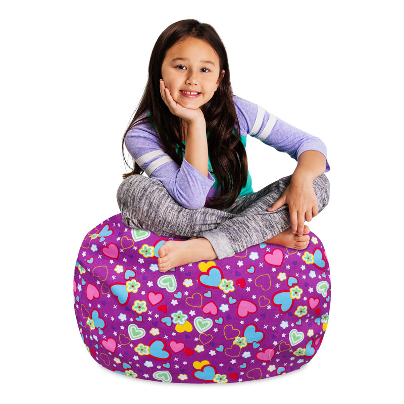 Housse pour fauteuil à billes Kids, Moyen - 27 po, Toile - cœurs multicolores sur fond mauve
