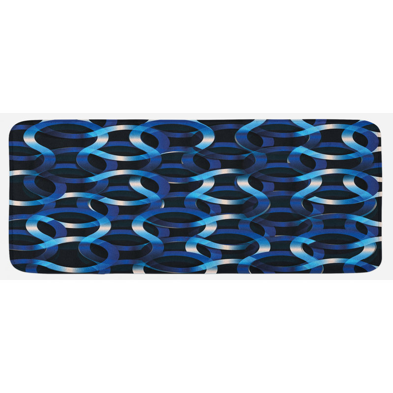 Tapis de cuisine bleu foncé bleu foncé à forme de maille courbée et complexe