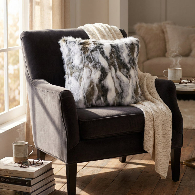 Faux Coussin décoratif fait à la main Tibet Fox, H 18 po x l 18 po