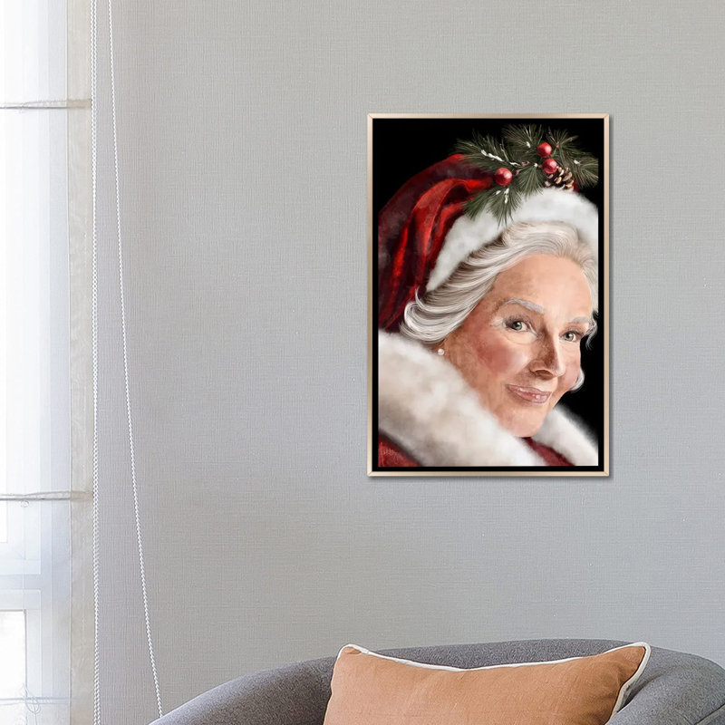 Mme. Claus - reproduction d'art murale - toile encadrée, H 26 po x l 18 po, Cadre flottant sans passe-partout, Champagne