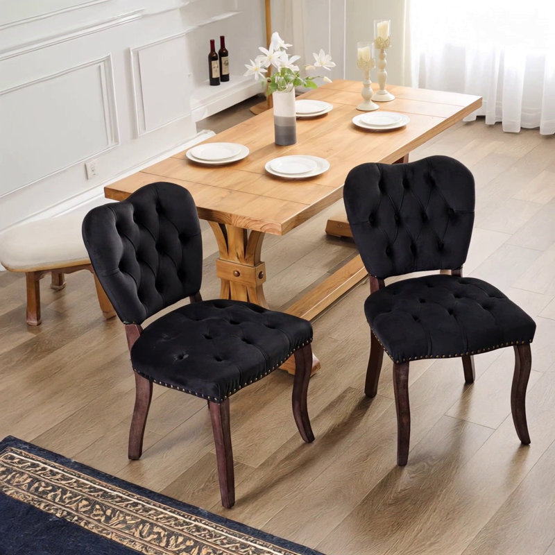 Chaise de salle à manger rembourrée Vintage, Velours noir