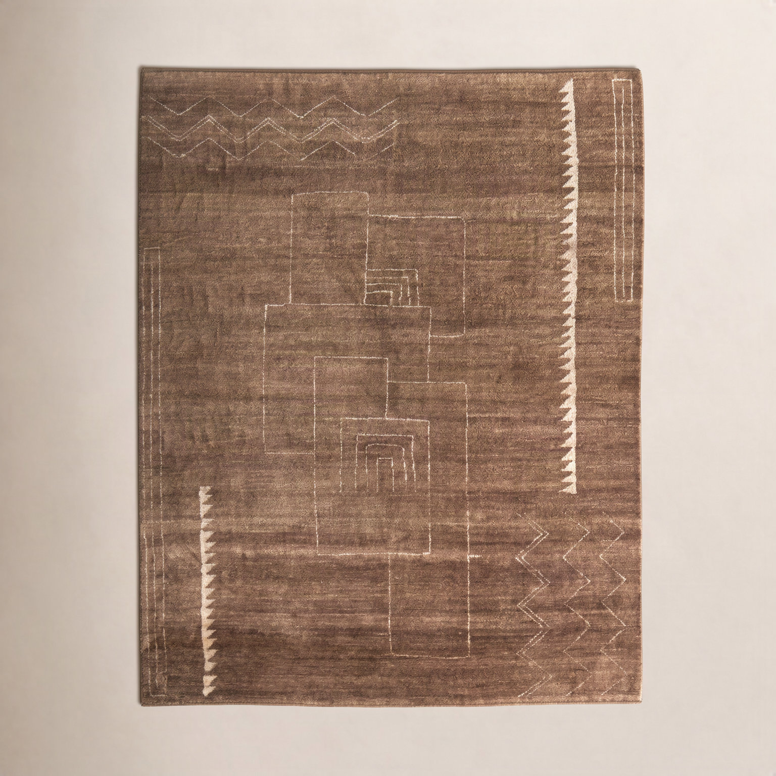 Monaco Brown Hand-Knotted Abstract Rug, Rectangle 7'9" x 9'9"