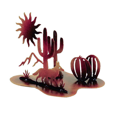 STEEL COYOTE AND SUN TABLE SCULPTURE