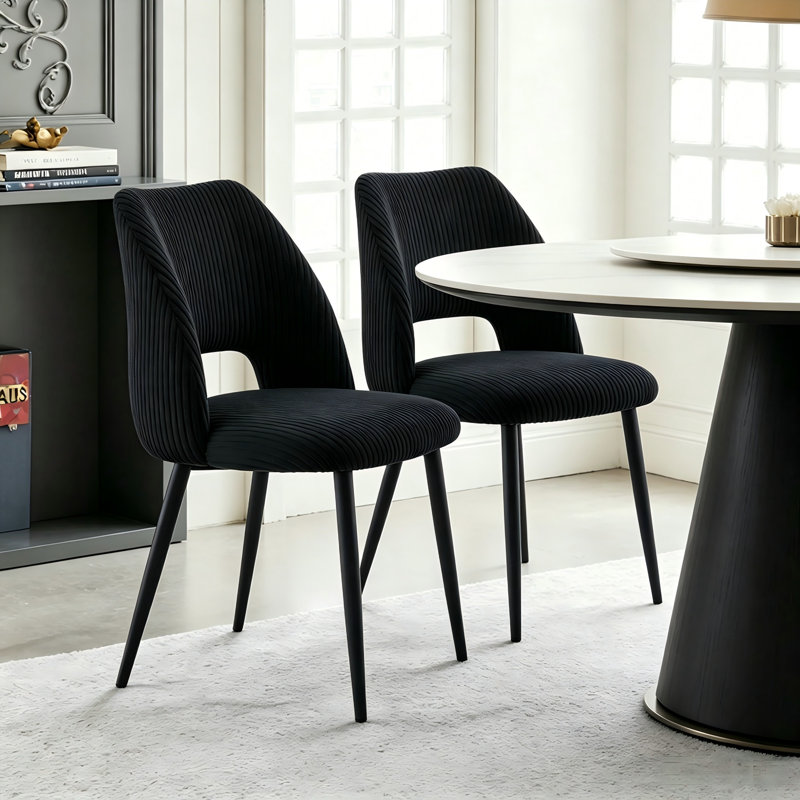 Corduroy Upholstered Dining Chair, Black