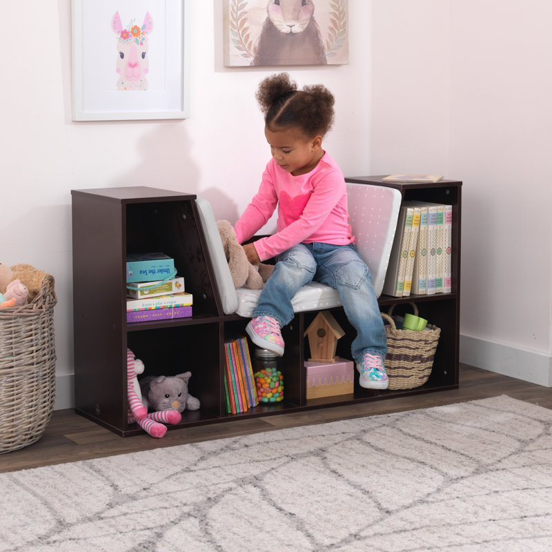 Espresso Kids Bookcase with Reading Nook and Cushions