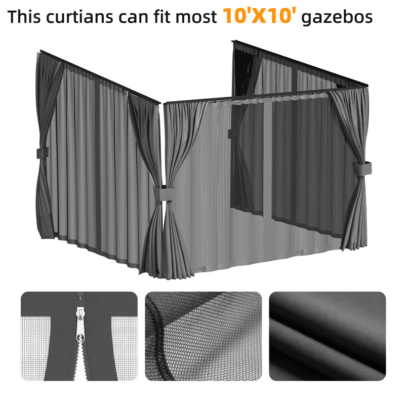 Remplacement universel de rideaux et moustiquaires de pavillon de jardin, Gris, H 96 po x l 120 po x P 120 po
