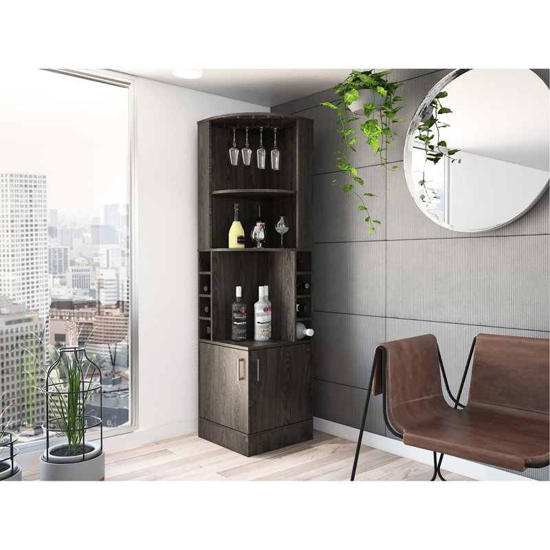 Adden 2-Shelf 8 Dark Walnut Bar Cabinet For Efficient Storage Featuring 2 Shelf Options, 69.39" H x 18.21" W x 18.04" D