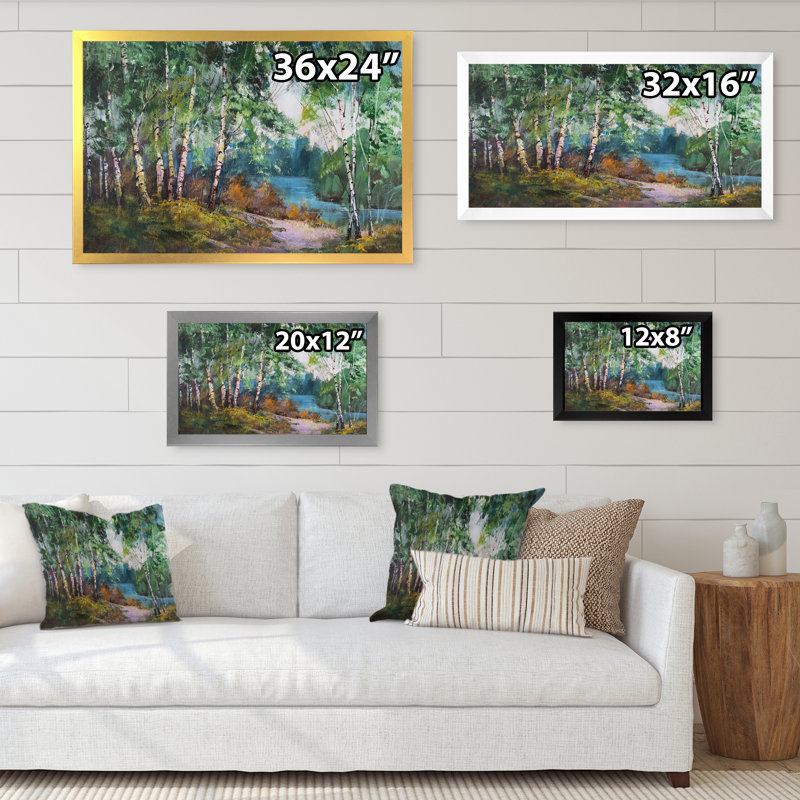 Forêt d'automne Birches - Décoration murale traditionnelle sur toile, Cadre photo noir, H 8 po x l 12 po x P 1 po