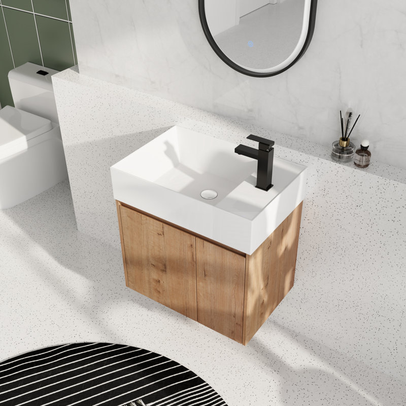 Meuble-lavabo simple 24 po avec plateau en résine, Imitation chêne
