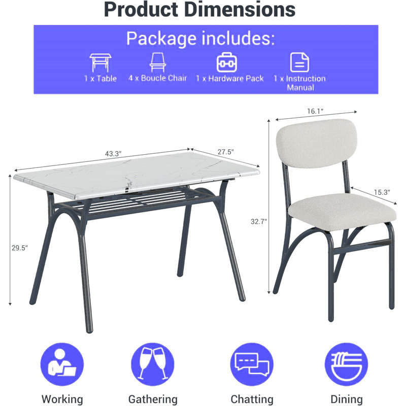 Dining Table Set For 4, Grey, White