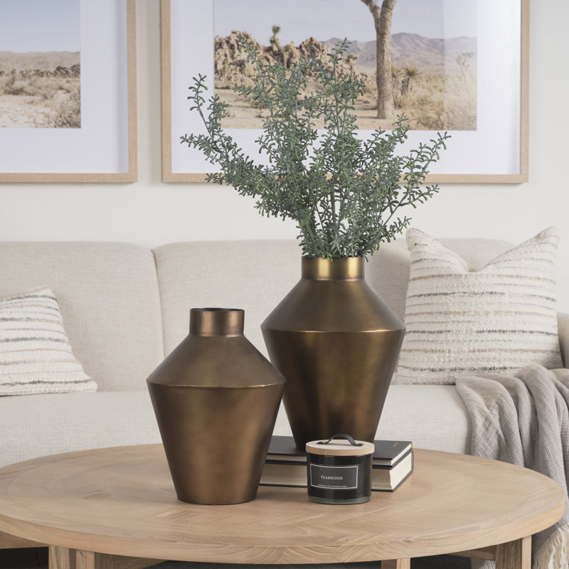 Metal Table Vase, 13.25" H x 9.5" W x 9.5" D