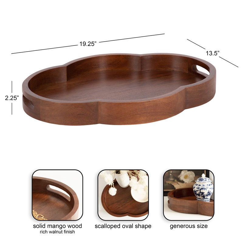 Winstead Scalloped Mango Wood Serving Tray, Noyer brun