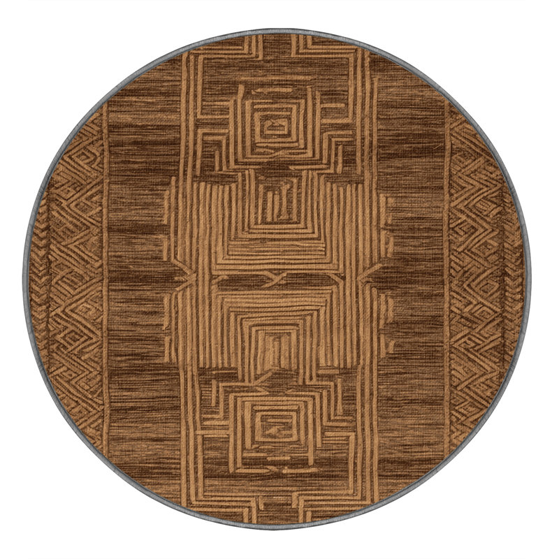 Washable Tapa Patterns Hawaiian Area Rug, Round 8'