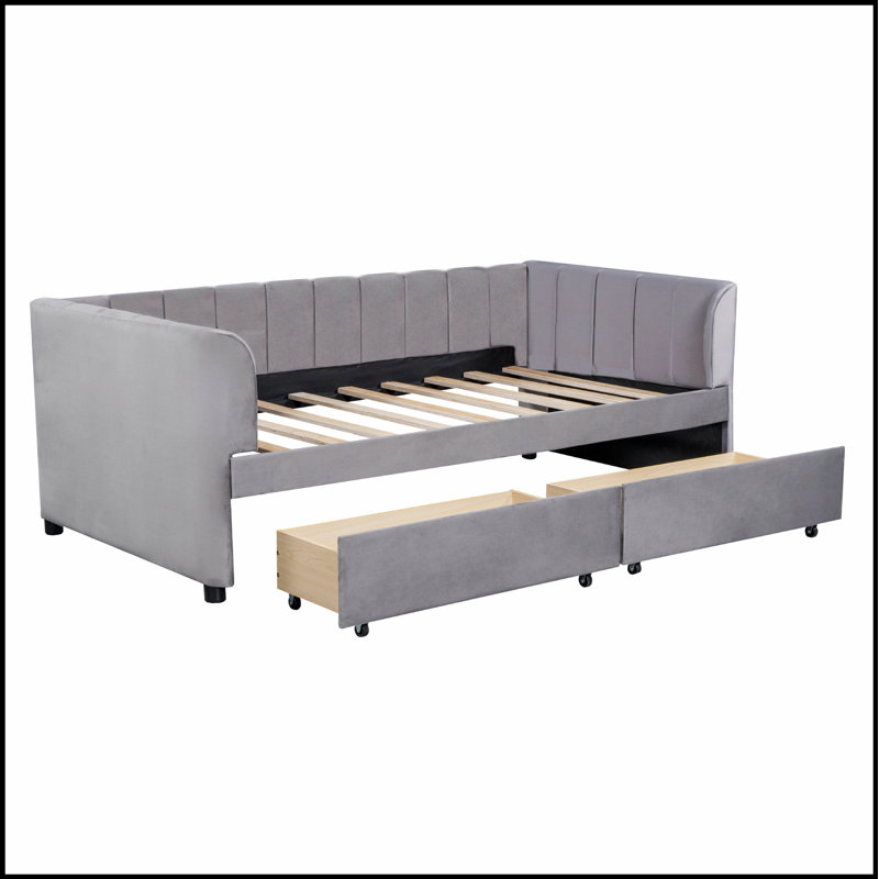 Lit de jour ergonomique rembourré avec tiroirs de rangement pour le confort et l'efficacité de l'espace, Gris