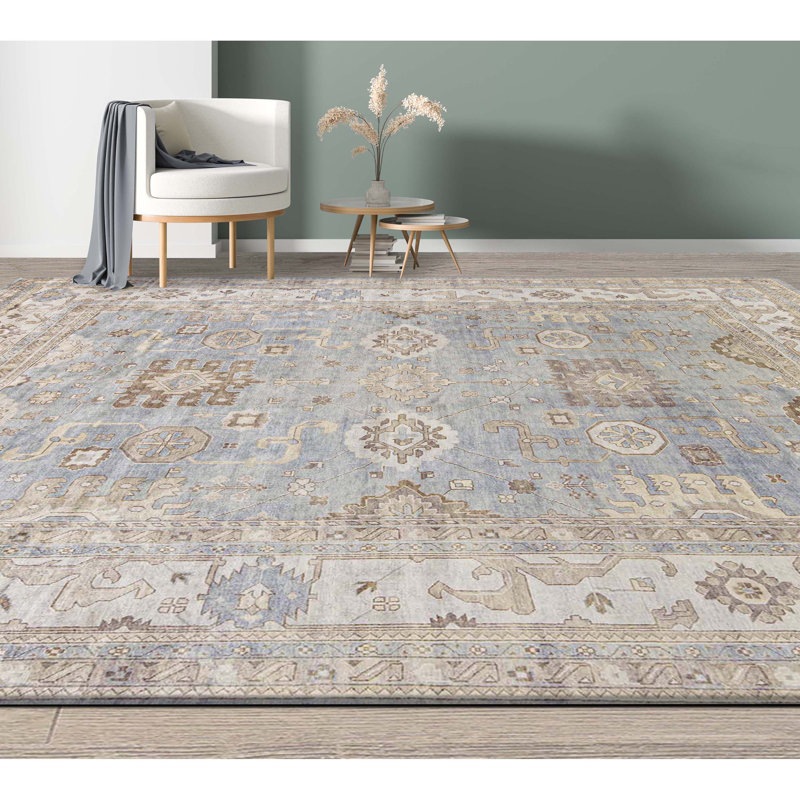 Hand-Knotted High-Quality Light Blue and Ivory Area Rug
