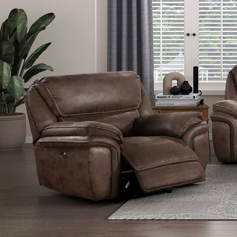 Avec fauteuil inclinable de conception moderne en peluche, fauteuil inclinable électrique en microfibre brun, revêtement port USB, meubles en bois massif, 1 pièce