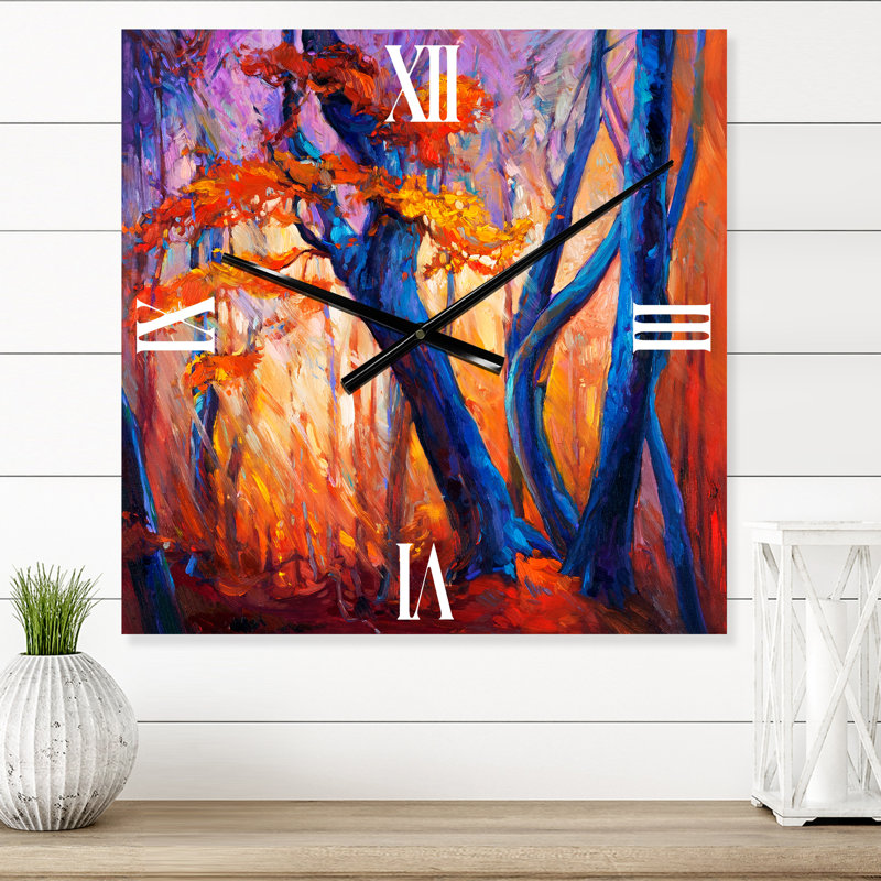Horloge murale Silhouettes d'arbres en forêt d'automne, Grand