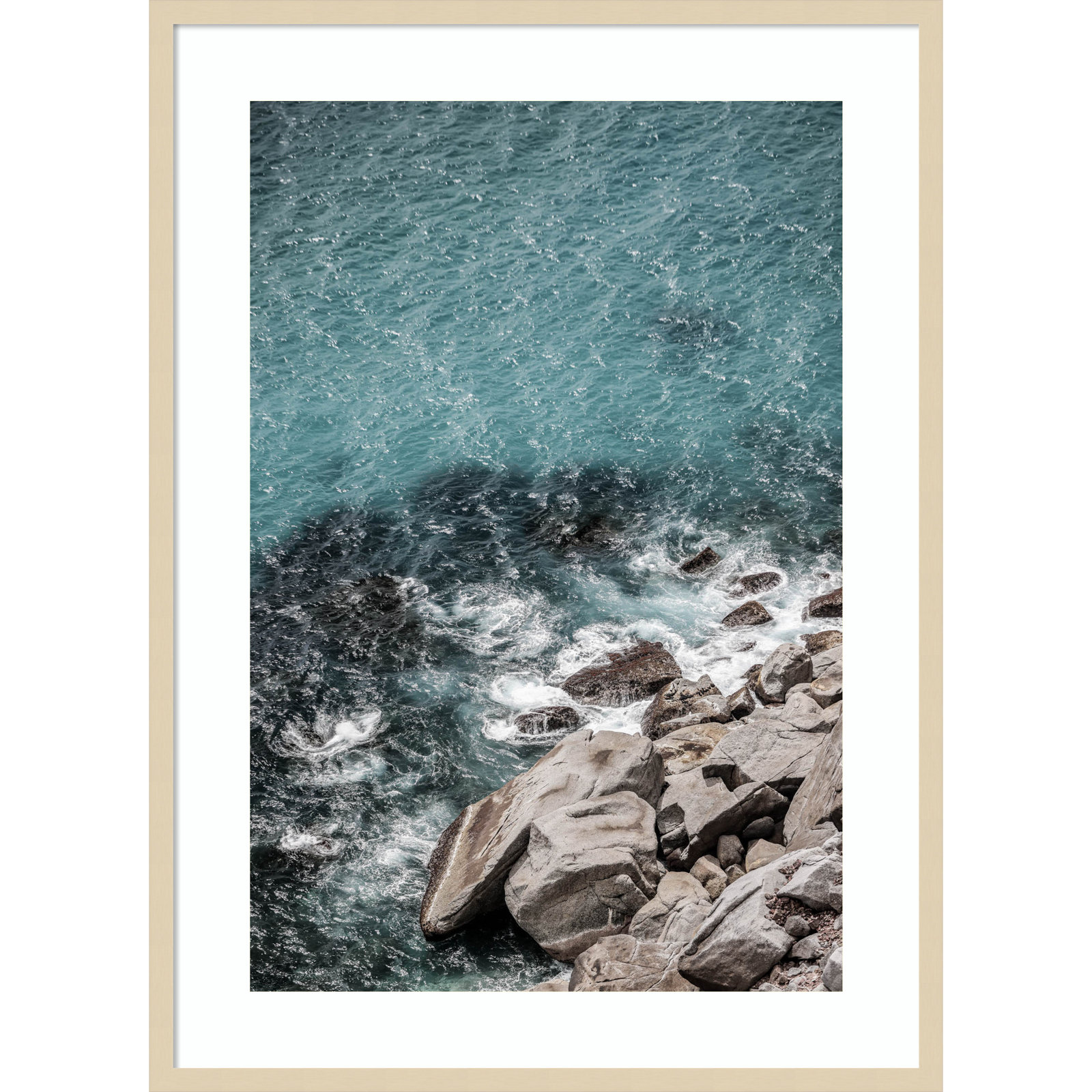 Aqua Sea Shores by Shot by Clint Wood Framed Wall Art Print, Brown, 41" H x 30" W