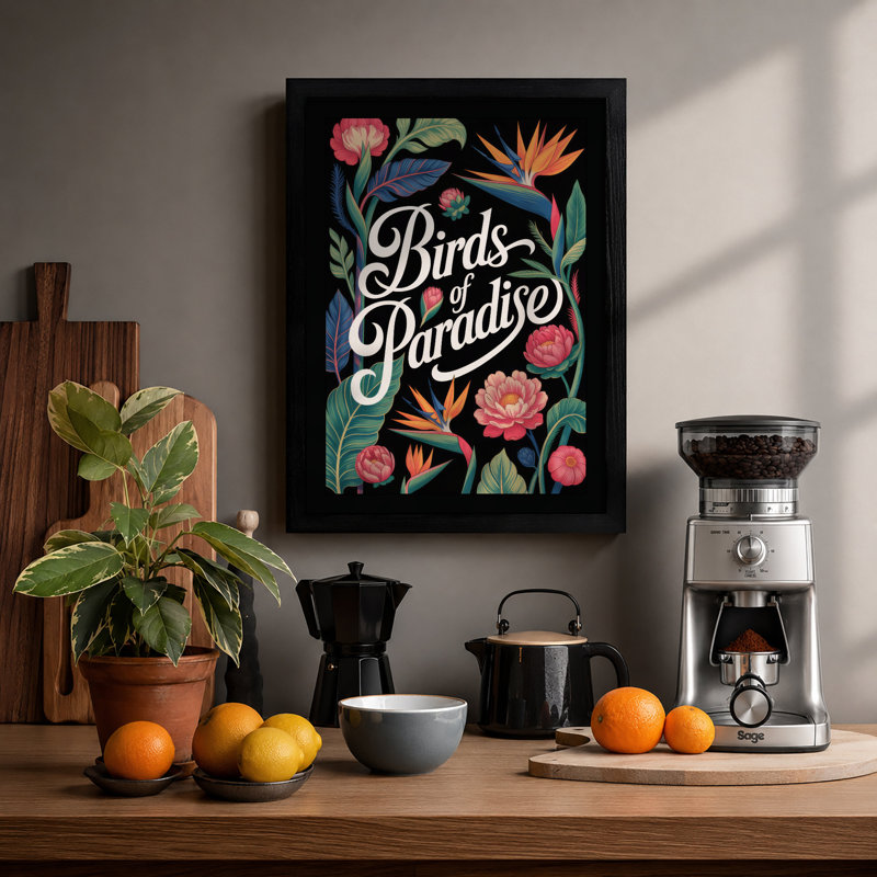 Birds of Paradise Botanical - Framed Print, A2 - 59.4 x 42.0 cm, Black