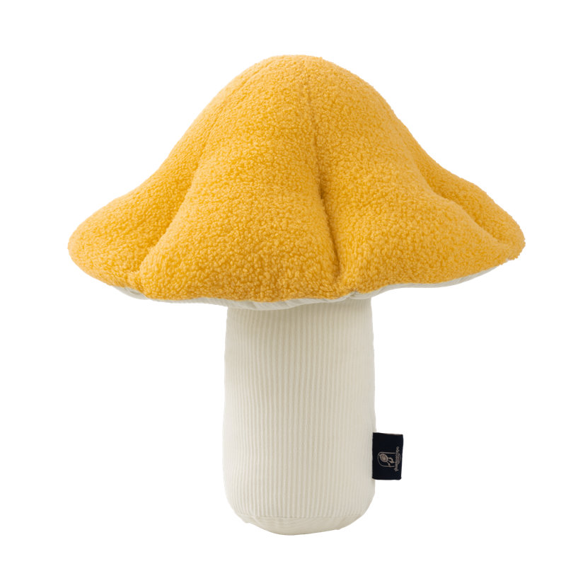 Mushroom Shaped Throw Pillow, Teddy Fleece Decorative Cushion, Yellow, 13"*12"