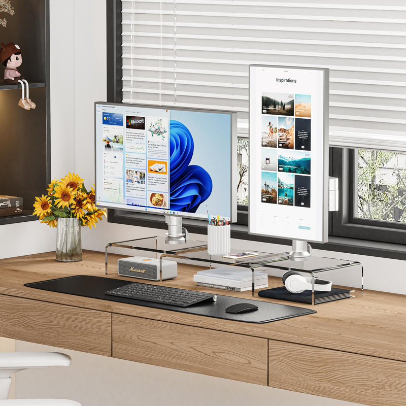 Acrylic Monitor Stand Riser,Dual Monitor Stand With Adjustable Length And Angle,3 Shelf