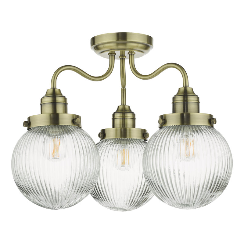 Treyton Glass Semi Flush Mount, Antique Brass