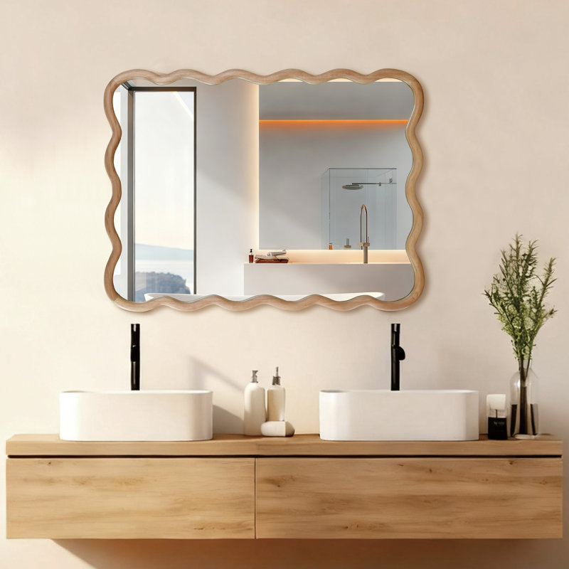 Miroir décoratif Wavy, 40 po x 30 po, Bois naturel