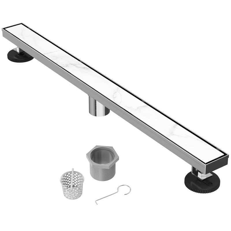 36" Linear Tile-in Shower Drain with Hair Strainer & Lifting Hook-Modern Stainless Steel Drain for Bathroom Showers