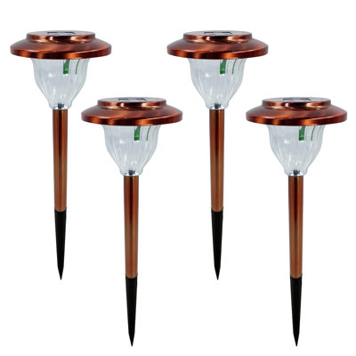 15"H Solar Copper Stainless Steel LED Lights