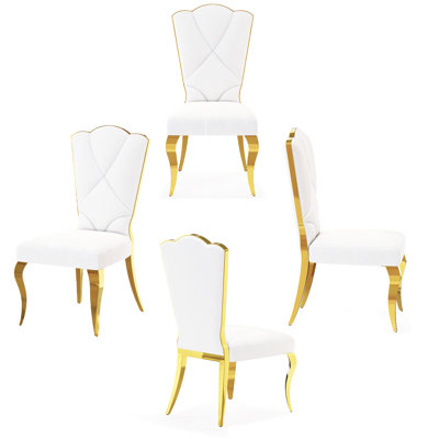 Luxury Velvet Upholstered Dining Room Chairs with Mirrored Gold Metal Legs