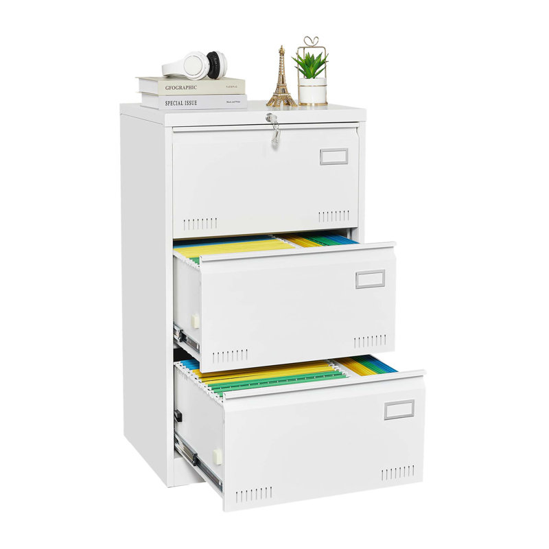 Mirri Locking Metal File Cabinets with Three Drawer, White
