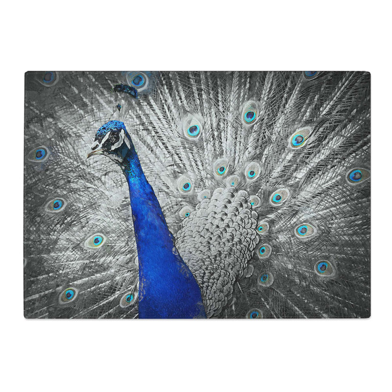 Tempered Glass Peacock with Its Feathers Spread Chopping Board, 28.5 cm W x 20 cm L