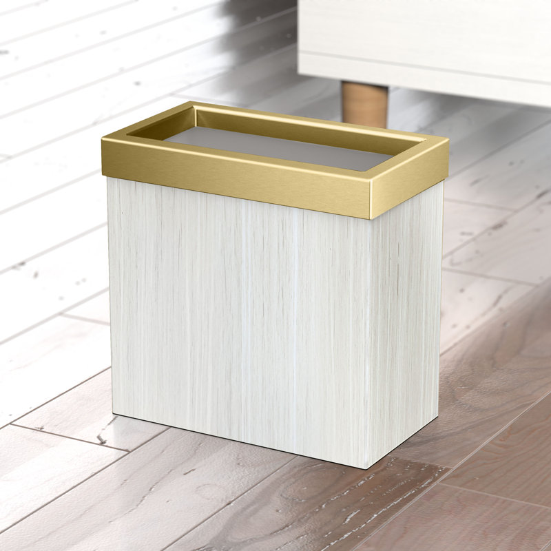 Couvercle de poubelle rectangulaire ouvert 3,18 gallons en acier inoxydable Elevate, Chêne blanc / laiton brossé