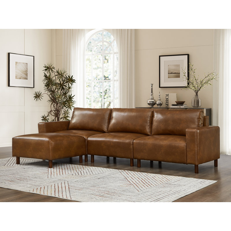 4 - Piece Faux Leather Upholstered Sectional, Brown Faux Leather