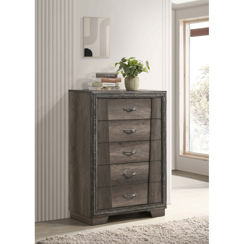 Commode de chambre à 5 tiroirs Geonna Gris