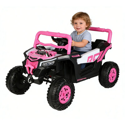 Voiture électrique rose pour enfants, batterie 12 V 4,5 Ah, deux moteurs 380, marche avant/arrière, lecteur de musique, indicateur de batterie, fonction de balancement, démarrage progressif, phares DEL, télécommande 2,4 GHz