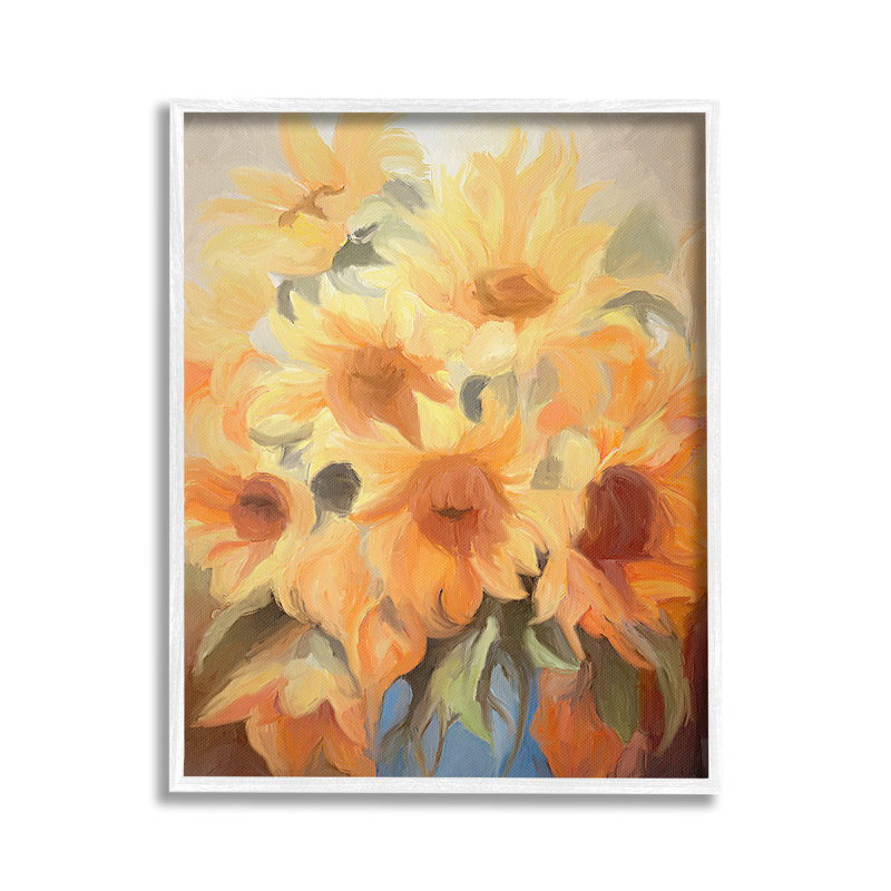 Fleurs jaunes traditionnelles encadrées par Ramona Murdock, Giclée encadrée blanc bord de mer, H 30 po x l 24 po