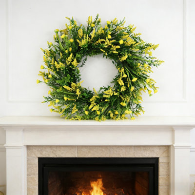Couronne florale de printemps artificielle de 20 pouces avec panneau de bienvenue en bois, couronne de porte d'entrée de ferme pour décoration murale de porche intérieur et extérieur couvert