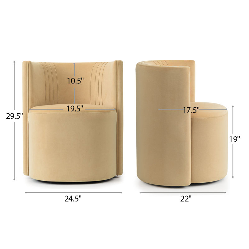 Velvet Upholstered Rolling Dining Chairs with Wheels, Honey  Beige