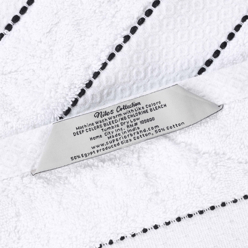 Fowlerville Egyptian Giza Cotton Wash Cloth, White/Black