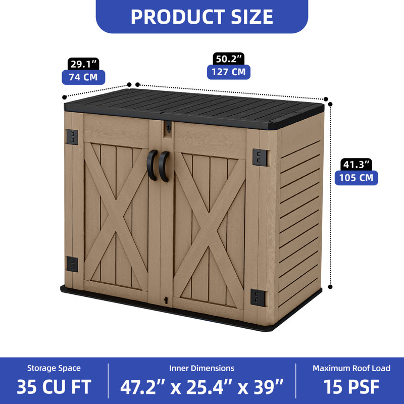 Crossbuck 4 ft. W x 2 ft. D Polyethylene Plastic Horizontal Tool Shed, Brown